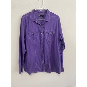 Cruel Girl Western Shirt Women XXL Purple Fair Pearl Snap Contrast Stitch Cotton